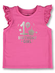 Pink tank top with '1st Birthday Girl' text and graphics on a white background