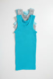 Blue tank vest with gray trim on a white background