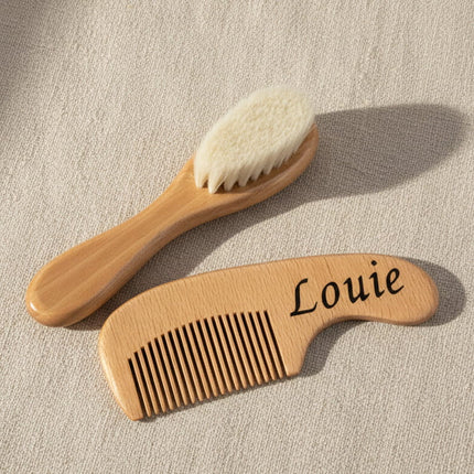 wooden hair brush and comb set with Louie name