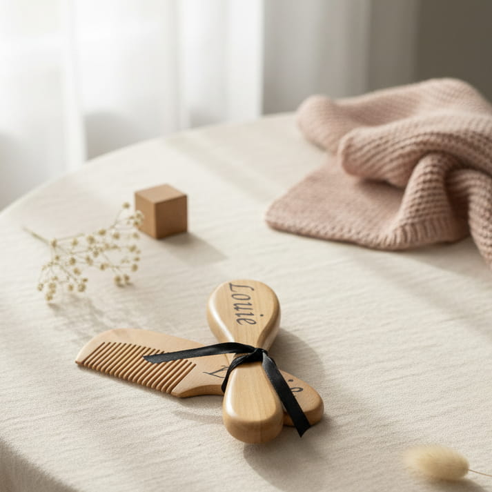 brush set and blanket on table