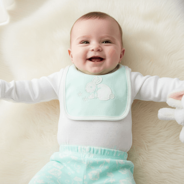 baby wearing green and white bunny set