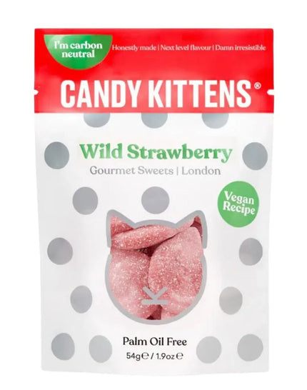Candy Kittens Wild Strawberry 54g, vegan sweets on a white background