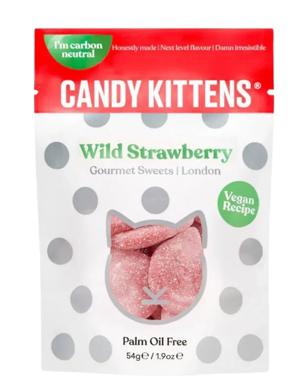 Candy Kittens Wild Strawberry 54g, vegan sweets on a white background