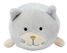 Plush toy shaped like a cat face on a white background