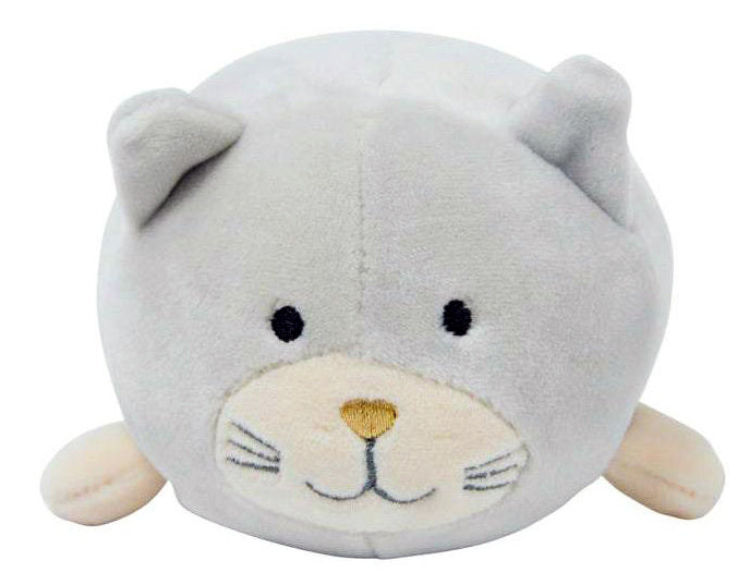 Plush toy shaped like a cat face on a white background