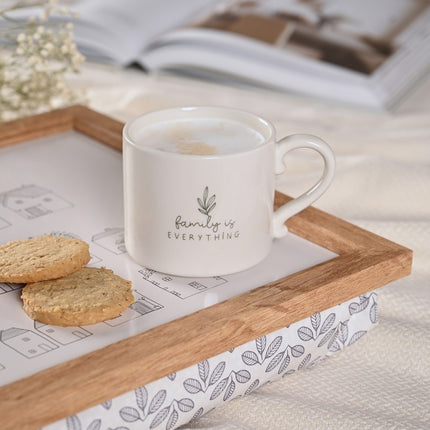 Family mug with biscuits on a tray