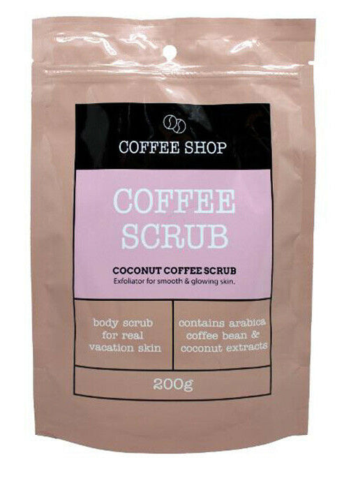 Package of Coffee Shop Coconut Coffee Scrub with pink label