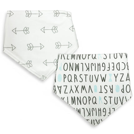 Cotton Bandana Letters design Baby Bibs 2 Pack on white background