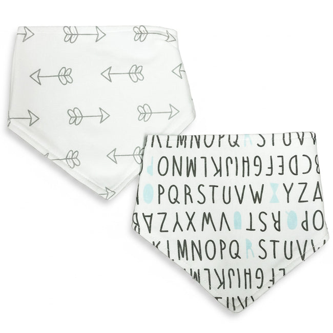 Cotton Bandana Letters design Baby Bibs 2 Pack on white background