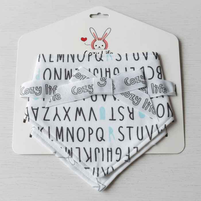 Cotton Bandana Letter Baby Bibs feature stylish alphabet and grey arrow prints