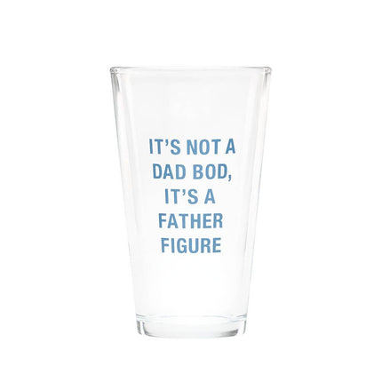 Clear glass with ‘It’s Not A Dad Bod, It’s A Father Figure’ blue text on a white background