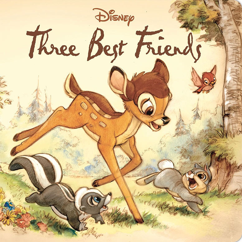 Disney book cover featuring Bambi, Thumper, and Flower in a forest setting.