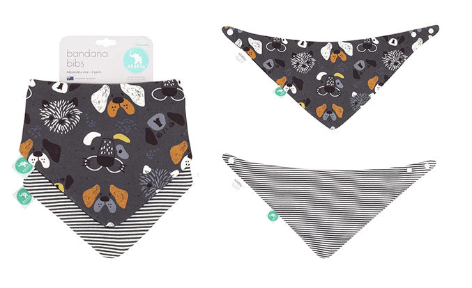Three dog bandanas with different patterns on a white background