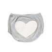 Gray diaper cover with a white heart design on a white background