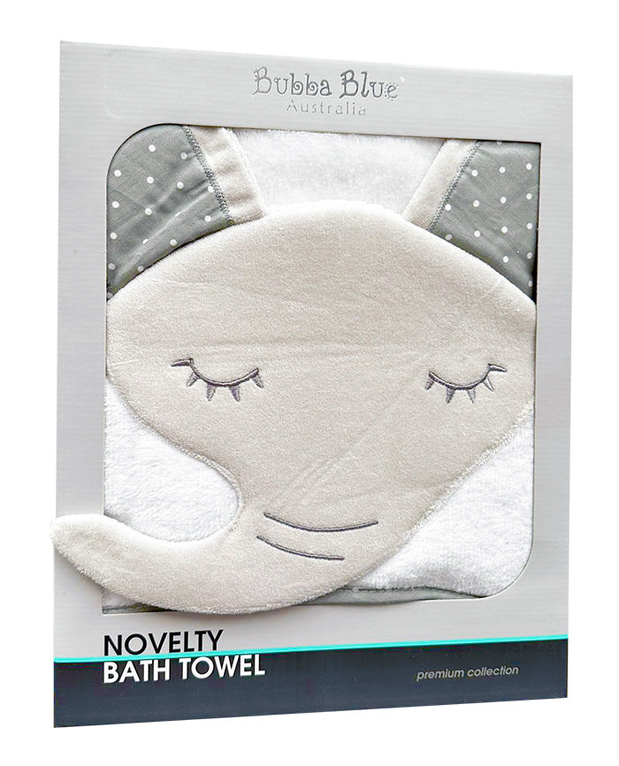 Novelty bath towel with animal face design in packaging by Bubba Blue