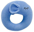 Blue knitted donut rattle on a white background