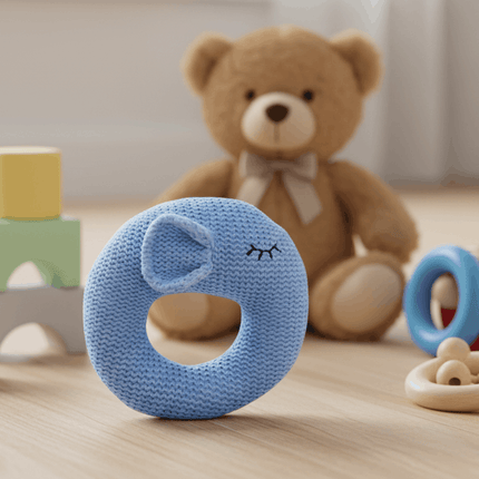 blue elephant toy on floor