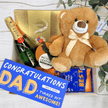 baby gift set with teddy bear, dad sock and champagne