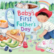 Fathers day book cover featuring large mug, child and picnic in a forest setting.