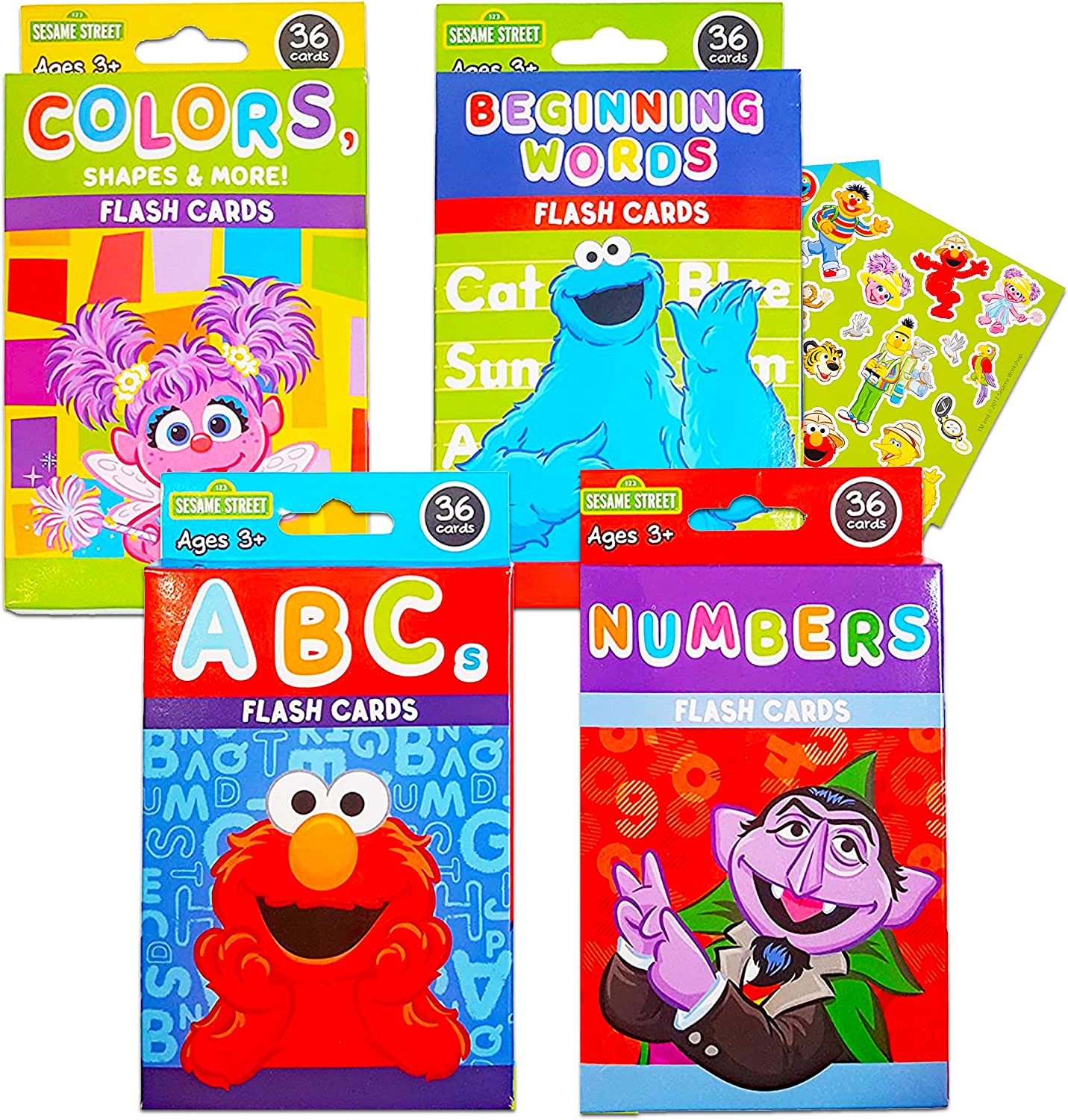Set of Sesame Street flash card packs on a white background