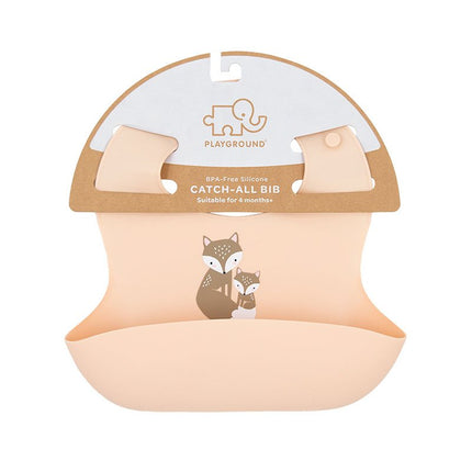 Blush colour food grade silicone baby bib on a white background