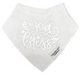 White baby bib with 'God Bless' text and The Baby Gift Company logo