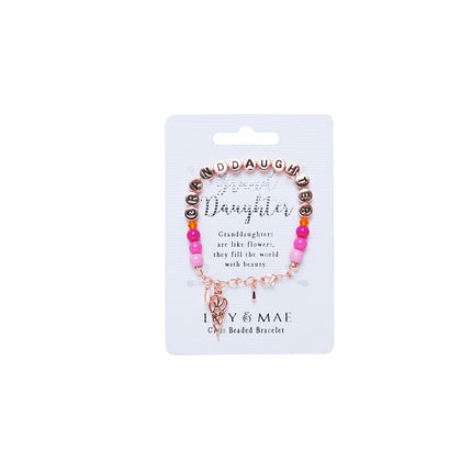Lily and Mae granddaughter beaded bracelet with rose gold beads and charm accents