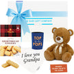 Celebration gift box for grandpa with teddy, biscuits and gifts