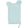 Green textured bath mitt with bear ears on a white background