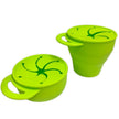Two green silicone cups with lids on a white background