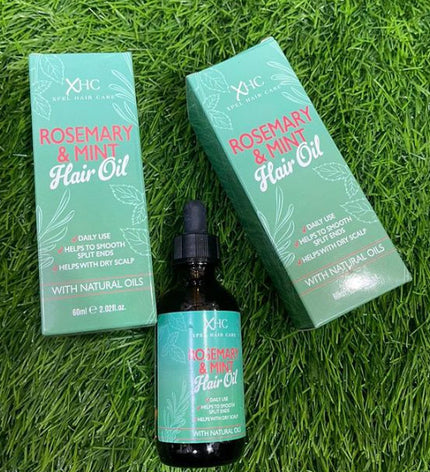 XHC Rosemary & Mint Hair Oil packaging on grass