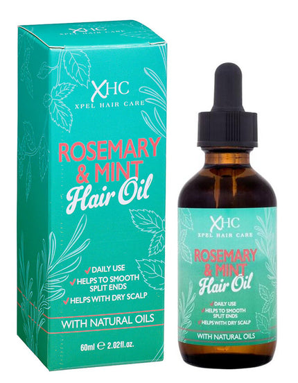 XHC Rosemary & Mint Hair Oil packaging and bottle on a white background