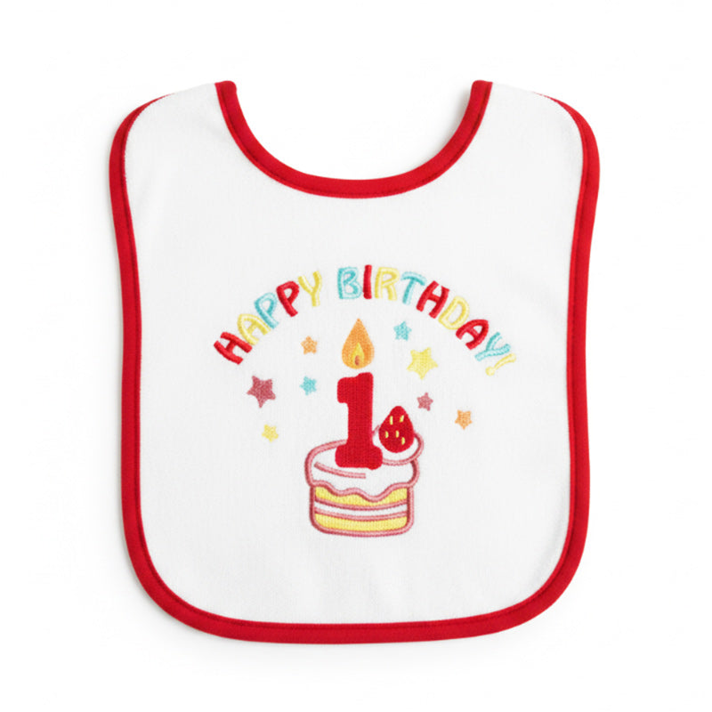 Happy Birthday Baby Bib on white background
