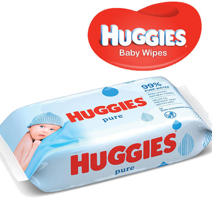 Huggies baby wipes packaging with a baby image on a white background