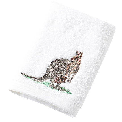 White washer with embroidered kangaroo design on a white background