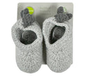 Pair of knitted novelty slippers with packaging on a white background