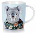 Mug with a koala wearing a floral shirt on a light blue background
