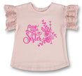 Pink shirt with 'Little Sister' text and floral design on a white background