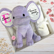purple plush elephant in gift box with Emma personalised on the ears