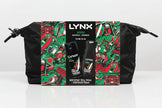 Lynx grooming set with body spray and body wash in a decorative box on a white background
