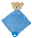 Blue plush toy with bear face on a white background