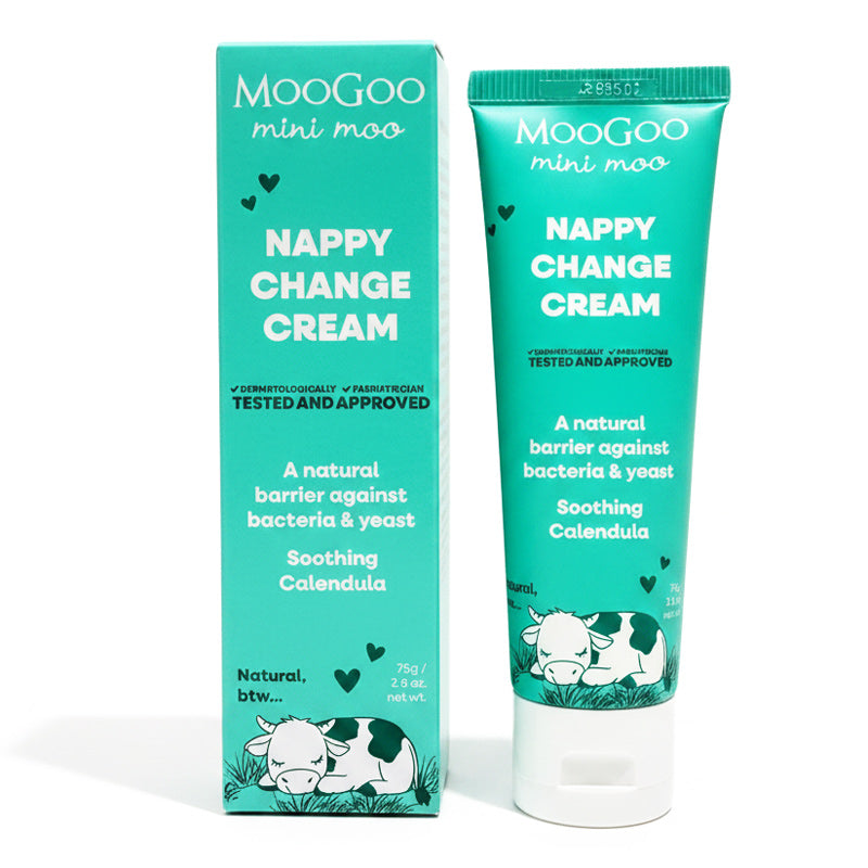 Moogoo Natural Nappy cream tube and box packaging on a white background