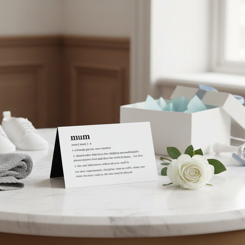 mum desk sign on a table