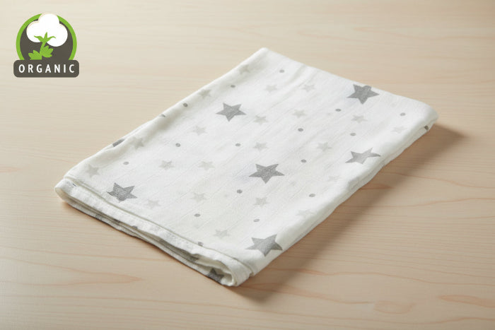 Organic Silver Star Baby Muslin Wrap
