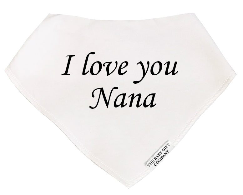 White bandana with 'I love you Nana' text on a white background