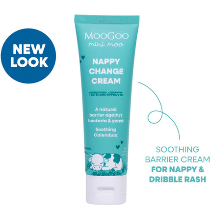 Moogoo Natural Nappy Balm tube on a striped background
