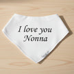 White bandana with 'I love you Nonna' text on a table background