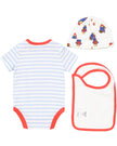 Back of Paddington baby clothing set romper hat bib
