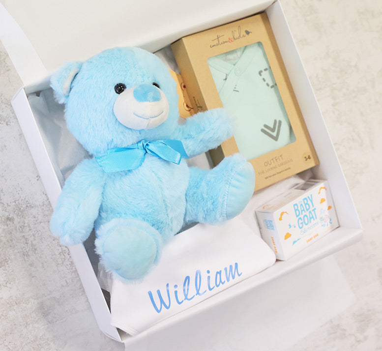 Personalised baby boy gift hamper