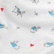 Pattern of cartoon characters and hearts on a white background